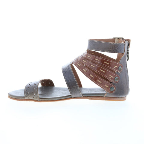 BedStu Artemis F373025 Womens Gray Leather Hook & Loop Strap Sandals Shoes