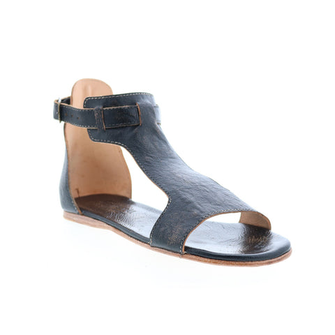 BedStu Sable F373039 Womens Black Leather Hook & Loop Strap Sandals Shoes