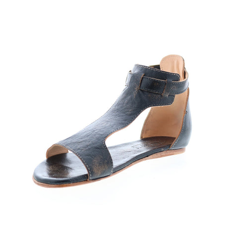 BedStu Sable F373039 Womens Black Leather Hook & Loop Strap Sandals Shoes