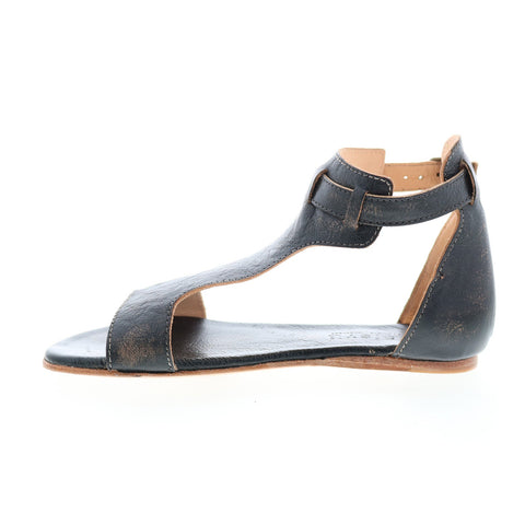 BedStu Sable F373039 Womens Black Leather Hook & Loop Strap Sandals Shoes