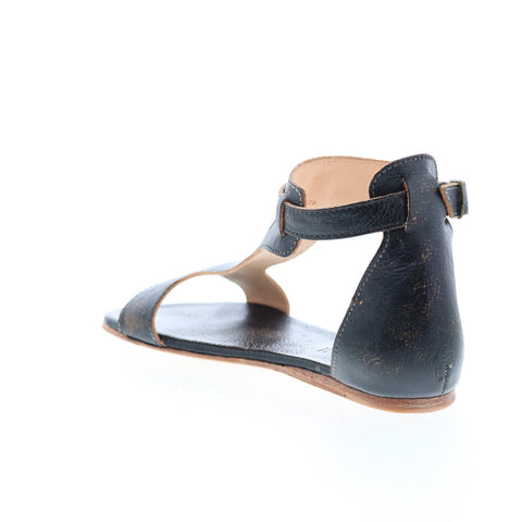 BedStu Sable F373039 Womens Black Leather Hook & Loop Strap Sandals Shoes