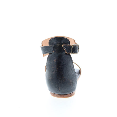 BedStu Sable F373039 Womens Black Leather Hook & Loop Strap Sandals Shoes
