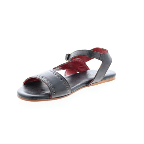 BedStu Auburn F373042 Womens Black Leather Hook & Loop Strap Sandals Shoes