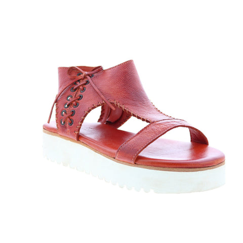 BedStu Zoe F373150 Womens Orange Leather Lace Up Platform Sandals Shoes