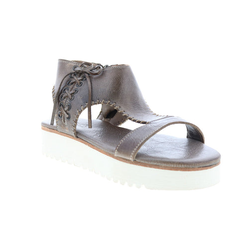 BedStu Zoe F373150 Womens Gray Leather Lace Up Platform Sandals Shoes