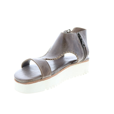 BedStu Zoe F373150 Womens Gray Leather Lace Up Platform Sandals Shoes