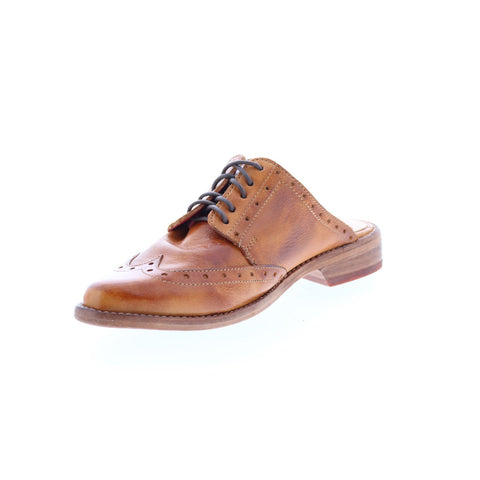 BedStu Mickie F373172 Womens Brown Leather Lace Up Mule Flats Shoes