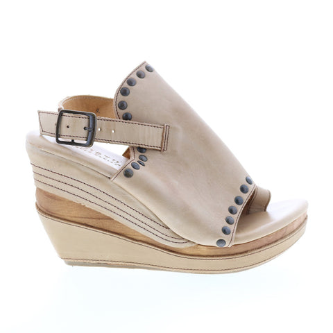 BedStu Joann F374004 Womens Brown Leather Hook & Loop Wedges Sandals Shoes