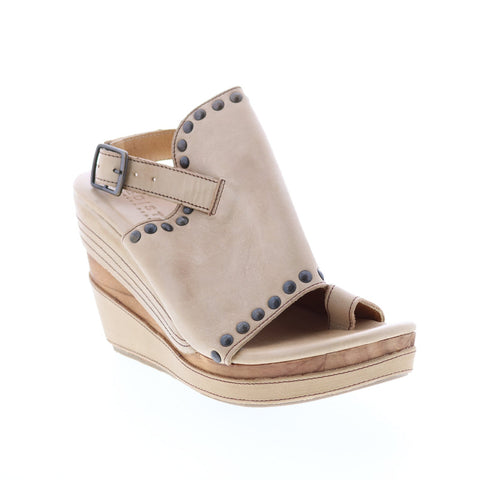 BedStu Joann F374004 Womens Brown Leather Hook & Loop Wedges Sandals Shoes