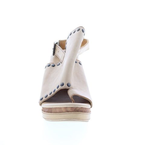 BedStu Joann F374004 Womens Brown Leather Hook & Loop Wedges Sandals Shoes