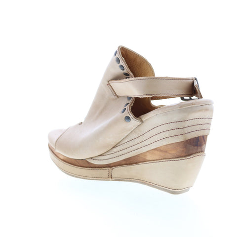 BedStu Joann F374004 Womens Brown Leather Hook & Loop Wedges Sandals Shoes