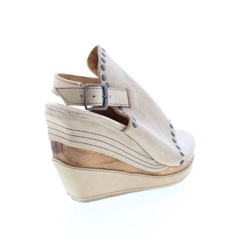 BedStu Joann F374004 Womens Brown Leather Hook & Loop Wedges Sandals Shoes