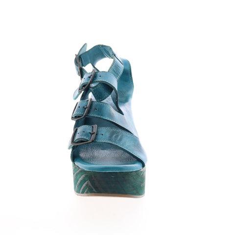 BedStu Jordyn F377005 Womens Blue Leather Hook & Loop Strap Heels Shoes