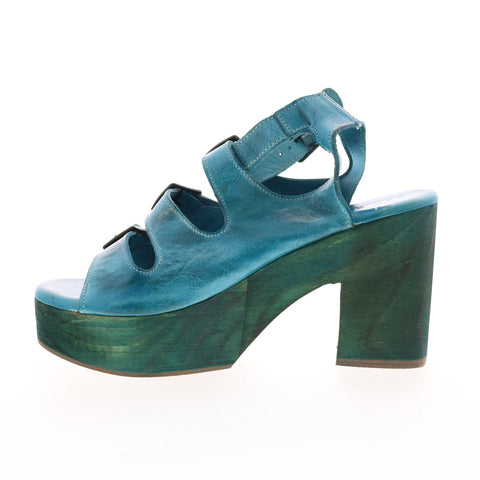 BedStu Jordyn F377005 Womens Blue Leather Hook & Loop Strap Heels Shoes