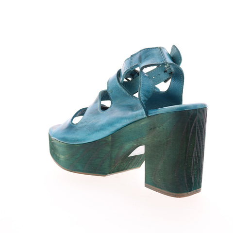 BedStu Jordyn F377005 Womens Blue Leather Hook & Loop Strap Heels Shoes