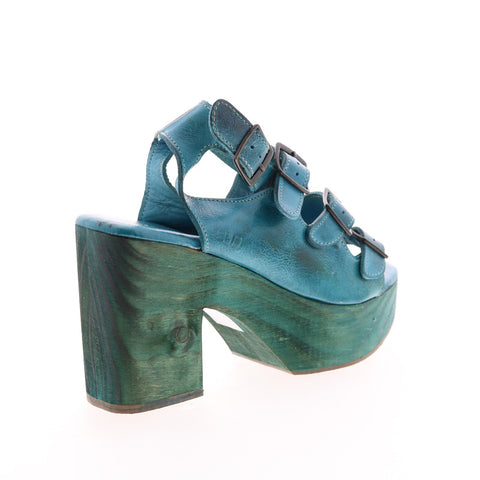 BedStu Jordyn F377005 Womens Blue Leather Hook & Loop Strap Heels Shoes