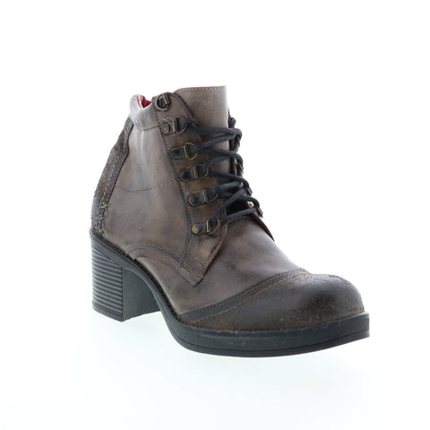 BedStu Florine F381000 Womens Gray Leather Lace Up Ankle & Booties Boots