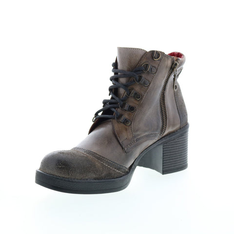BedStu Florine F381000 Womens Gray Leather Lace Up Ankle & Booties Boots