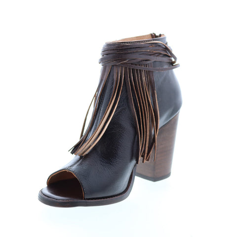 BedStu Olivia F386008 Womens Brown Leather Zipper Strap Heels Shoes