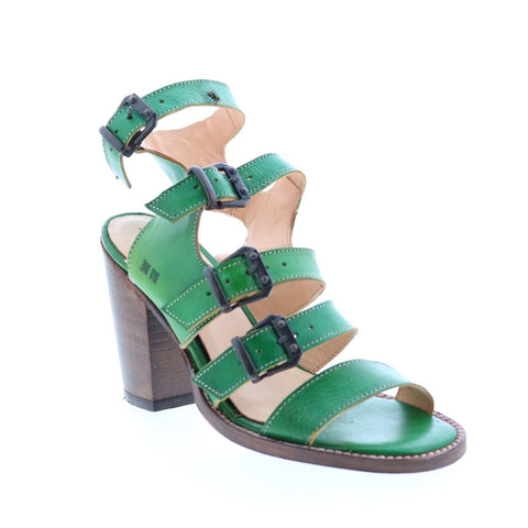 BedStu Isha F386011 Womens Green Leather Hook & Loop Strap Heels Shoes