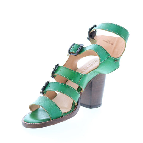 BedStu Isha F386011 Womens Green Leather Hook & Loop Strap Heels Shoes