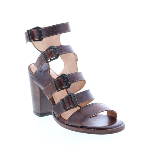 BedStu Isha F386011 Womens Brown Leather Hook & Loop Strap Heels Shoes