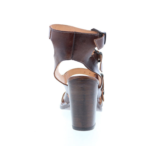 BedStu Isha F386011 Womens Brown Leather Hook & Loop Strap Heels Shoes