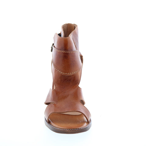 BedStu Ida F386012 Womens Brown Leather Hook & Loop Heeled Sandals Shoes