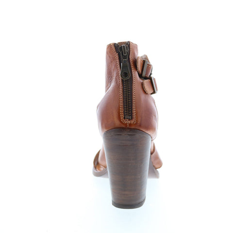 BedStu Ida F386012 Womens Brown Leather Hook & Loop Heeled Sandals Shoes