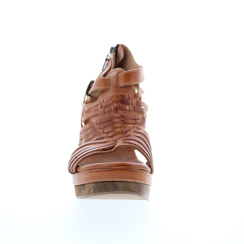 BedStu Ellie II F389005 Womens Brown Leather Hook & Loop Wedges Heels Shoes