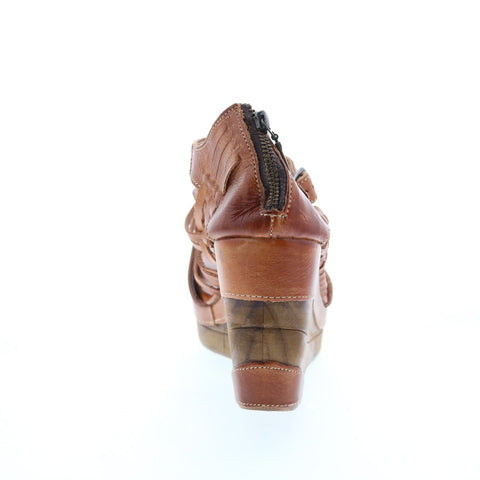 BedStu Ellie II F389005 Womens Brown Leather Hook & Loop Wedges Heels Shoes