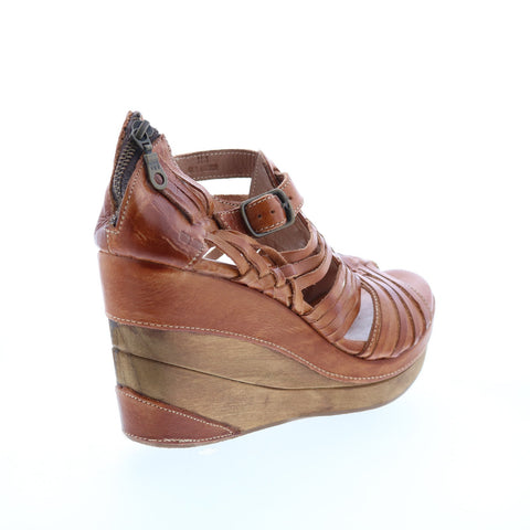 BedStu Ellie II F389005 Womens Brown Leather Hook & Loop Wedges Heels Shoes