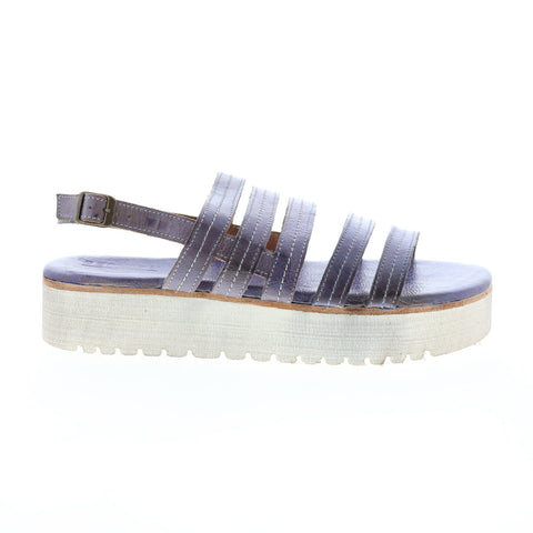 BedStu Ensley F395014 Womens Blue Leather Platform Sandals Shoes