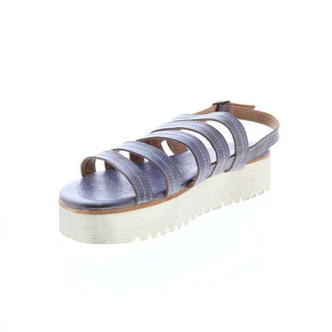 BedStu Ensley F395014 Womens Blue Leather Platform Sandals Shoes