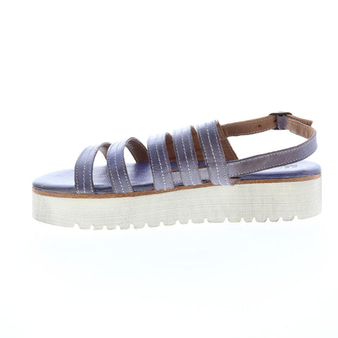 BedStu Ensley F395014 Womens Blue Leather Platform Sandals Shoes