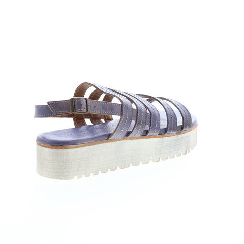 BedStu Ensley F395014 Womens Blue Leather Platform Sandals Shoes