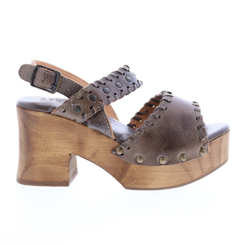 BedStu Kampala F396007 Womens Brown Leather Hook & Loop Strap Heels Shoes