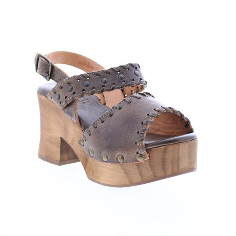 BedStu Kampala F396007 Womens Brown Leather Hook & Loop Strap Heels Shoes