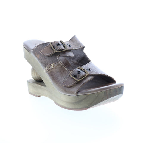 BedStu Desiree F399007 Womens Gray Leather Hook & Loop Wedges Sandals Shoes