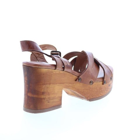 BedStu Paulina F399011 Womens Brown Leather Hook & Loop Strap Heels Shoes