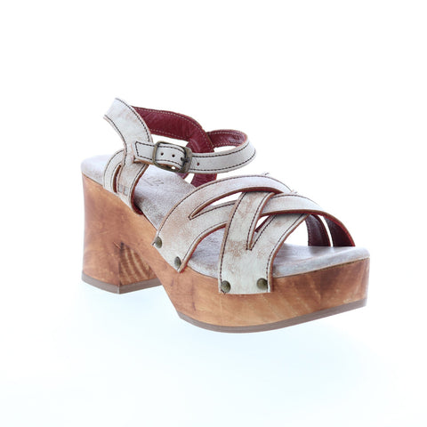BedStu Paulina F399011 Womens Beige Leather Hook & Loop Wedges Heels Shoes