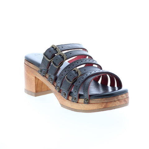 BedStu Adriana F399021 Womens Black Leather Heeled Sandals Shoes