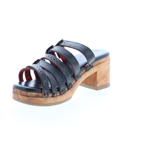 BedStu Adriana F399021 Womens Black Leather Heeled Sandals Shoes