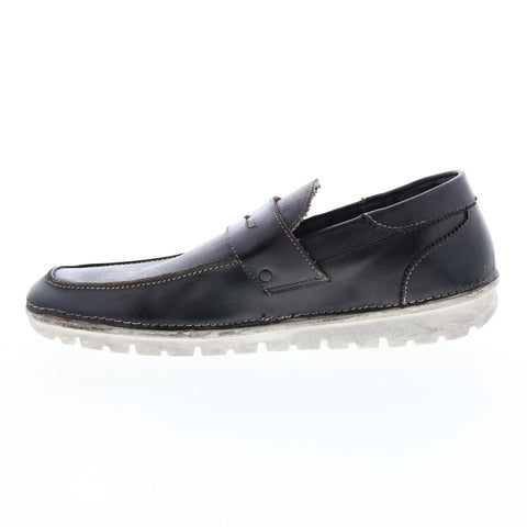 Roan Faulkner F804084 Mens Black Leather Loafers & Slip Ons Penny Shoes