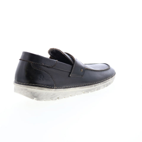 Roan Faulkner F804084 Mens Black Leather Loafers & Slip Ons Penny Shoes