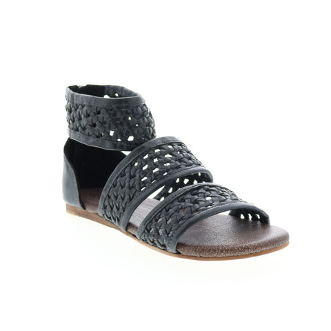 Roan Clio F850010 Womens Black Leather Zipper Strap Sandals Shoes