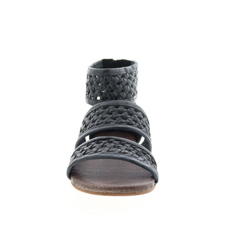 Roan Clio F850010 Womens Black Leather Zipper Strap Sandals Shoes
