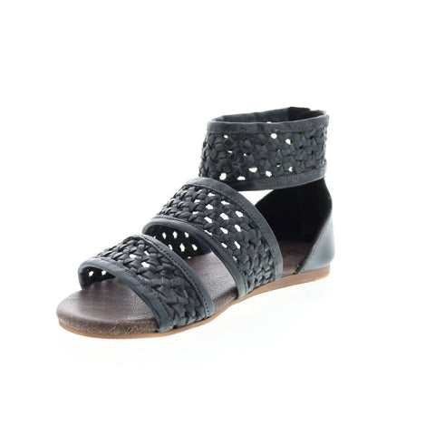 Roan Clio F850010 Womens Black Leather Zipper Strap Sandals Shoes