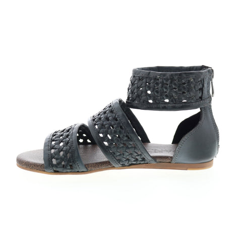Roan Clio F850010 Womens Black Leather Zipper Strap Sandals Shoes