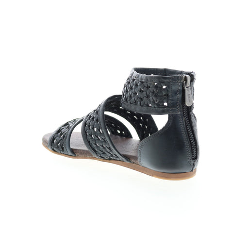 Roan Clio F850010 Womens Black Leather Zipper Strap Sandals Shoes
